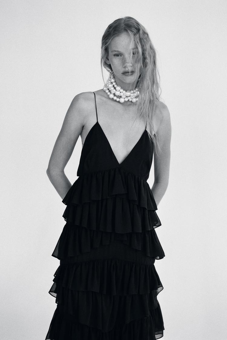 FRILLED MIDI DRESS Black ZARA Spain